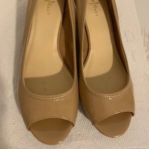 Cole Haan Tan Wedge Peep Toe Shoes